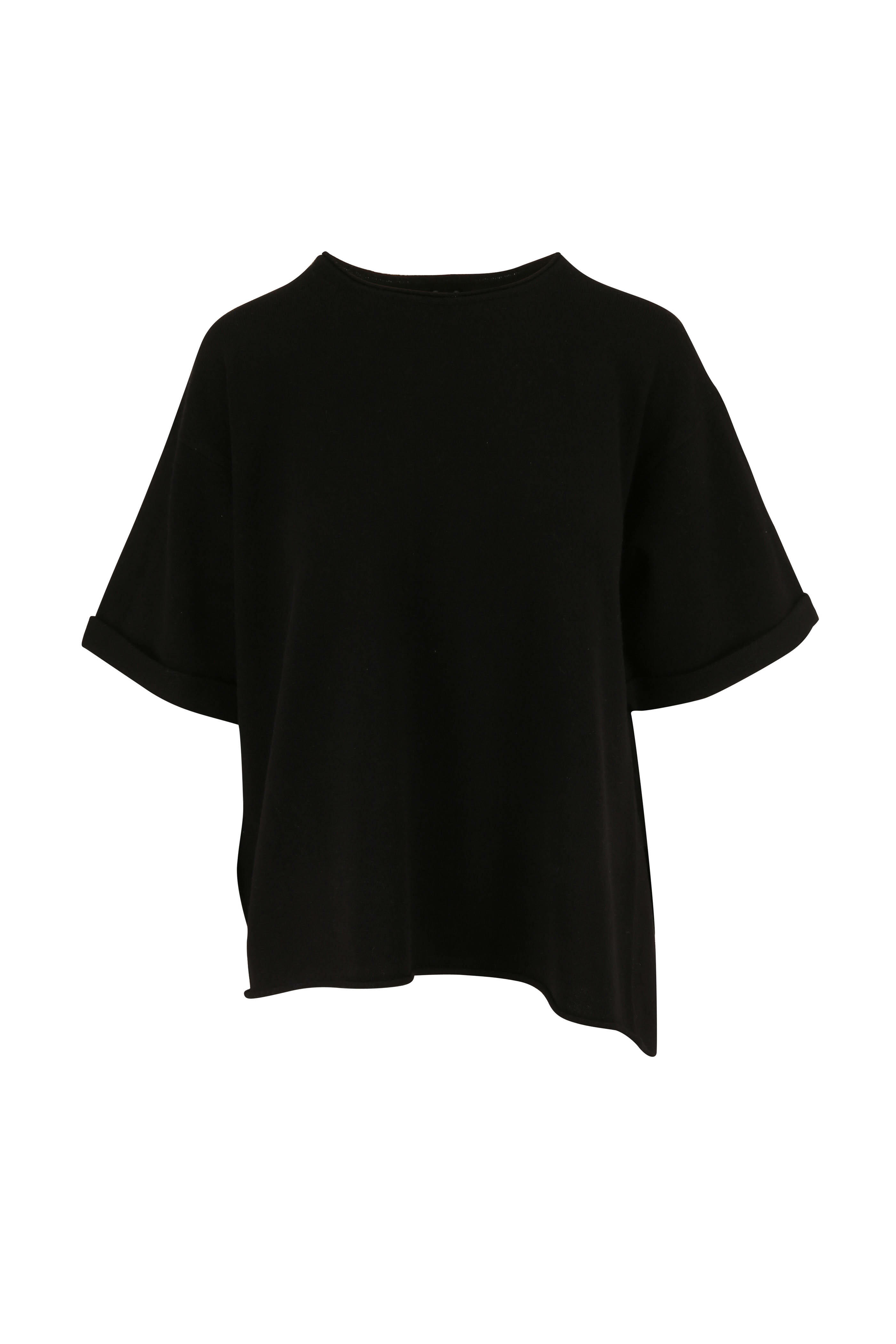 Dorothee Schumacher - Luxury Volumes Black Cashmere Short Sleeve Sweater