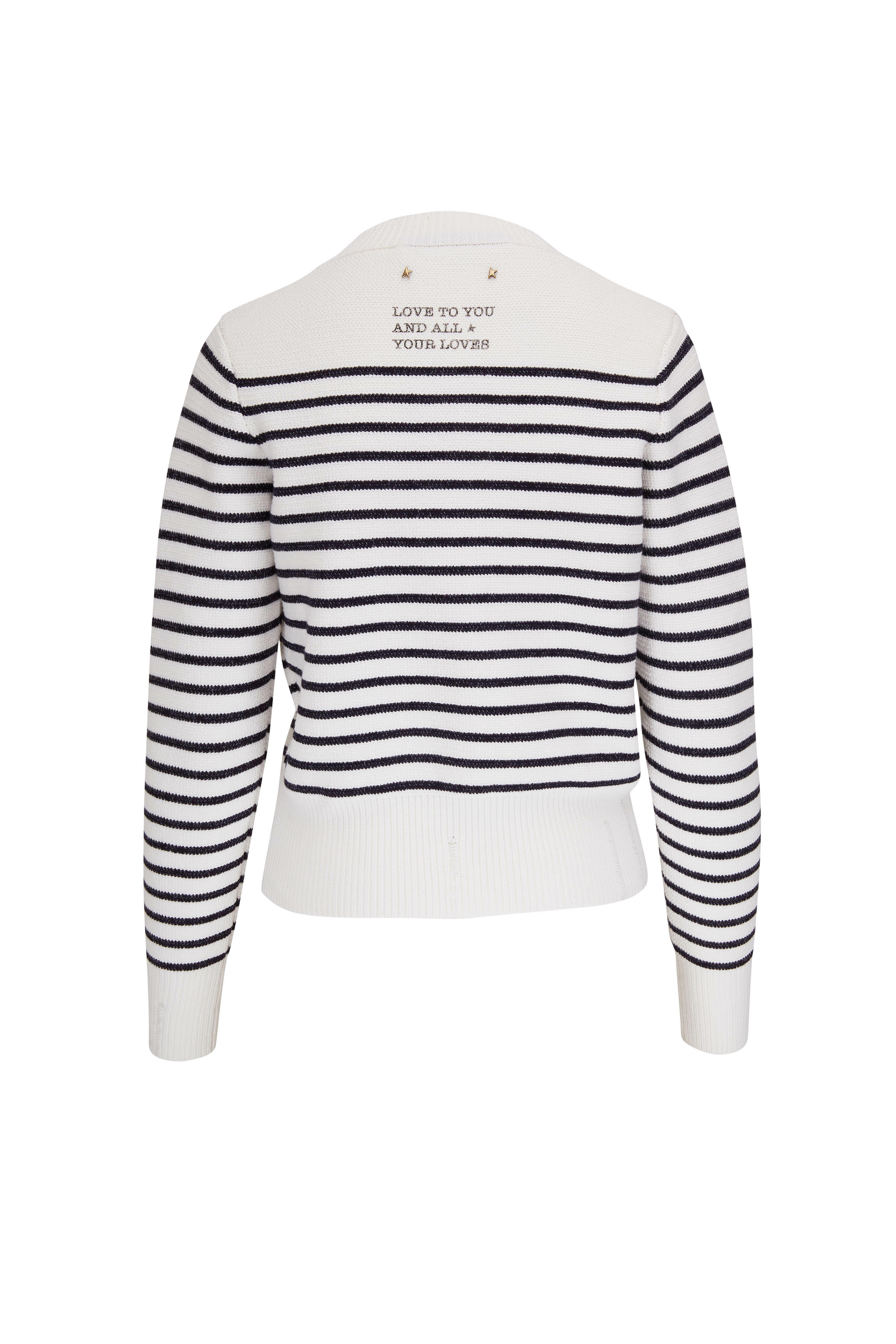 Golden Goose - Journey White & Navy Stripe Knit Cotton Sweater