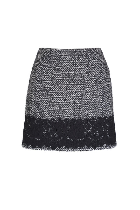 Dolce & Gabbana Black & Gray Micro-Tweed Lace Insert Mini Skirt 