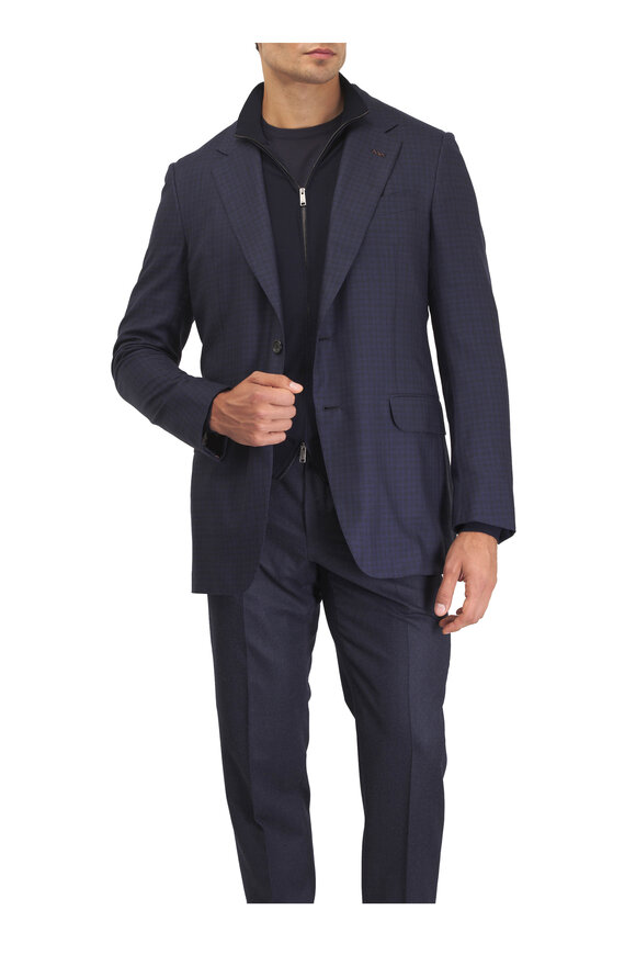 Zegna Navy Blue Wool Flannel Pant - view 2