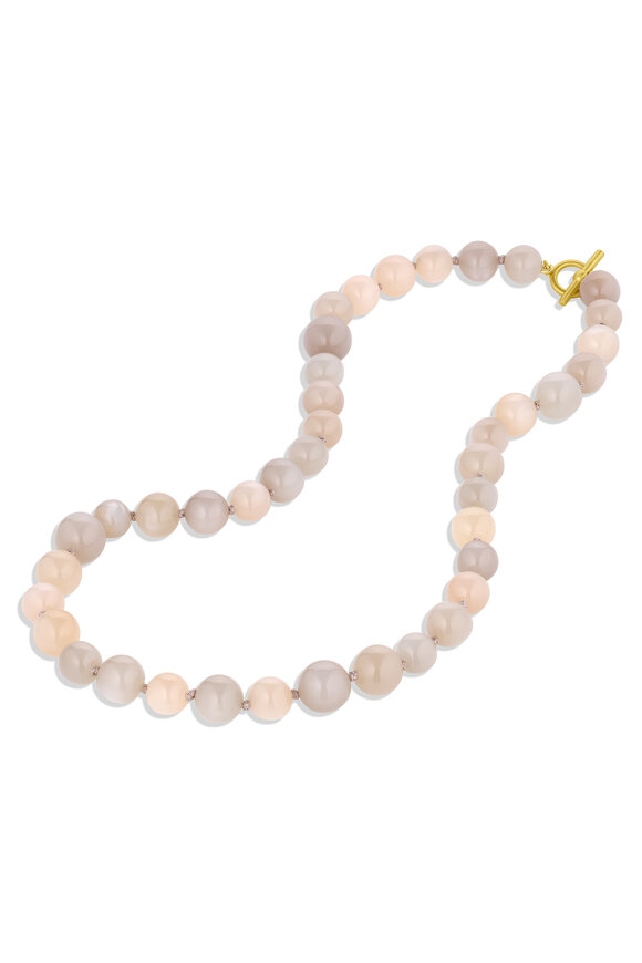 Leigh Maxwell 18k Gold Grey & Peach Moonstone Beaded Necklace - view 2