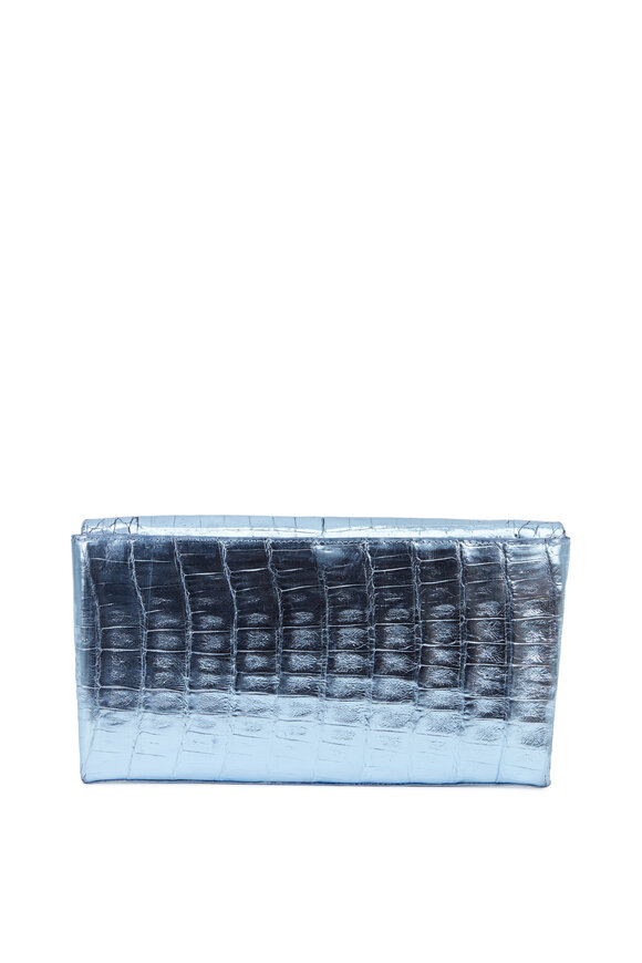 Nancy Gonzalez - Light Blue Metallic Crocodile Envelope Clutch