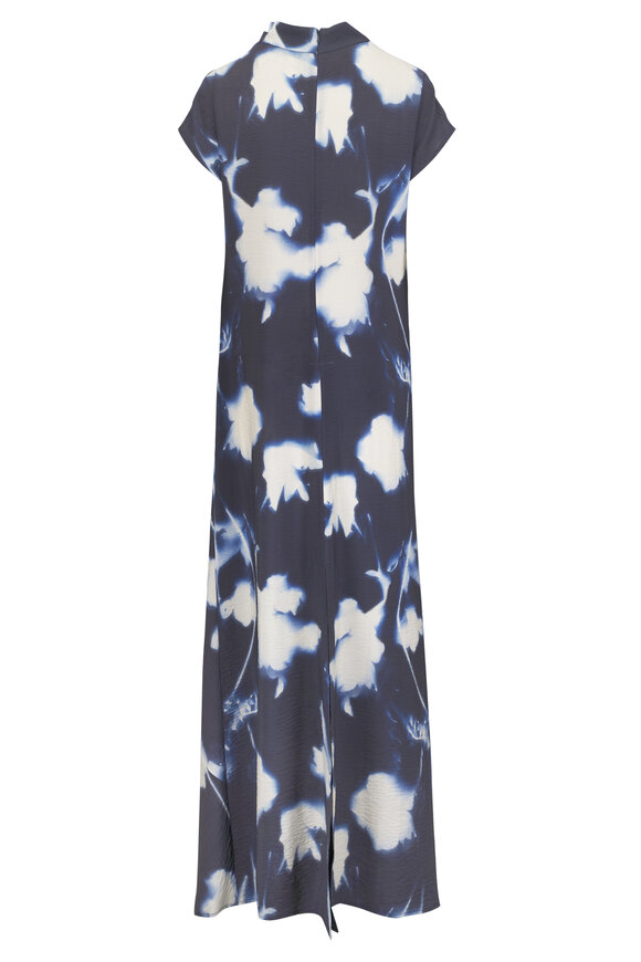 Lela Rose Navy Abstract Floral Crepe Draped Gown - view 2