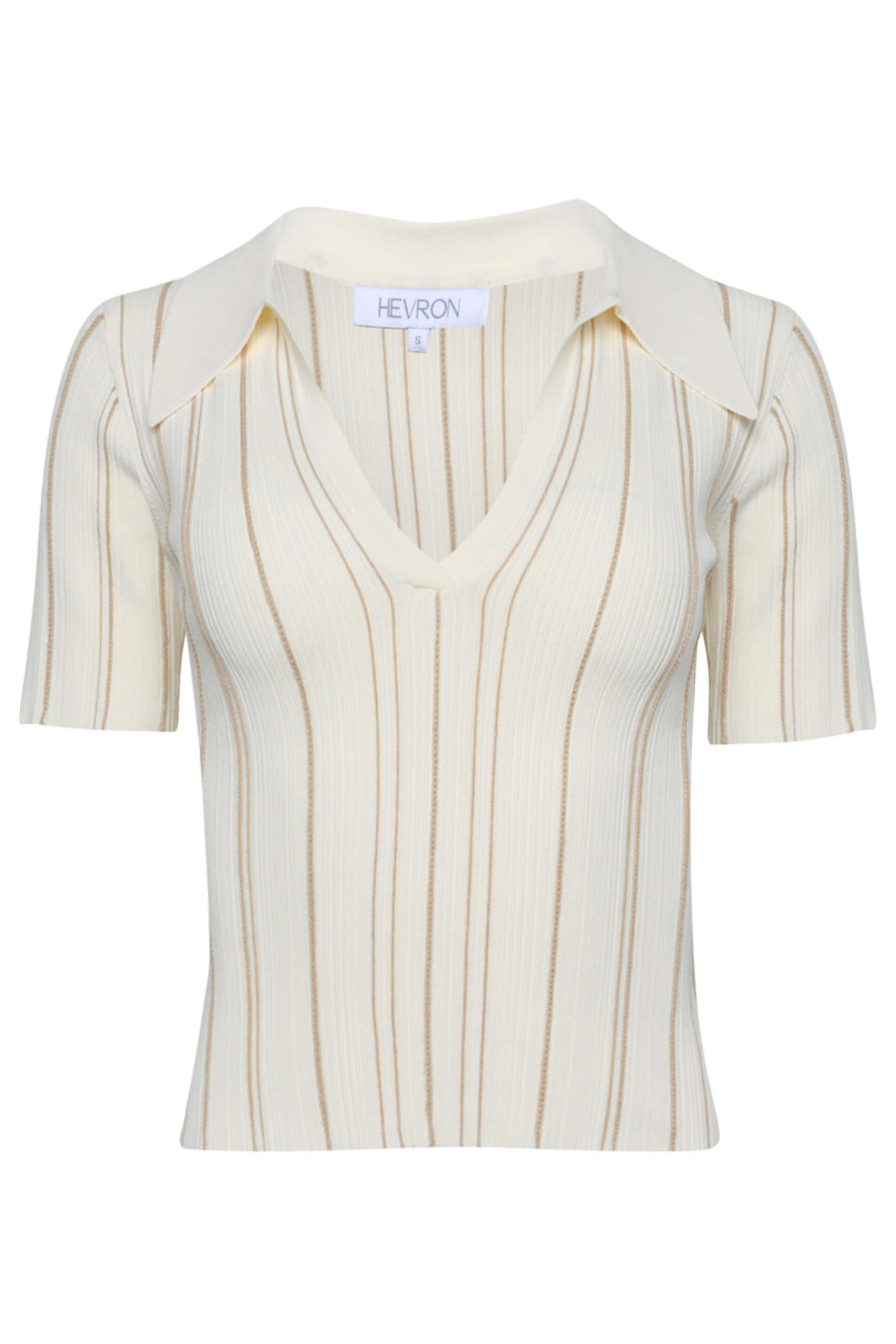 Hevron - Ivory & Wheat Stripe Knit Daisy Polo
