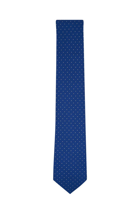 Ferragamo - Blue & White Polka Dot Silk Necktie 