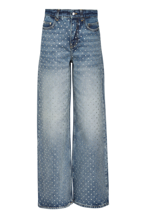 Monse Blue Crystal Stud Embellished Straight Jean