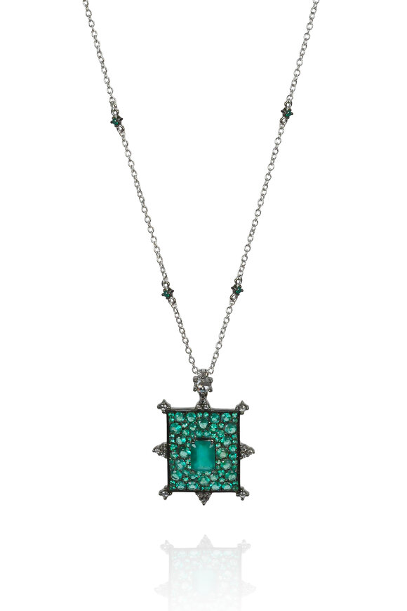 Nam Cho - Rectangular Emerald Bullseye Diamond Necklace