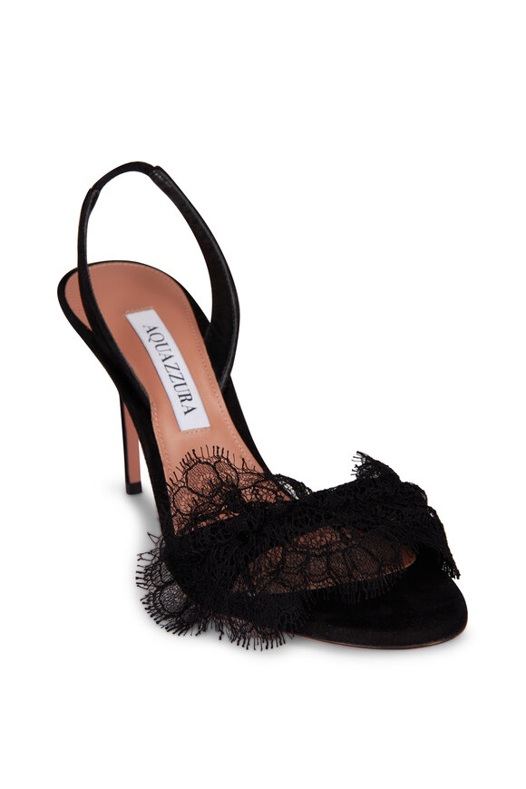 Aquazzura Lover Black Lace & Suede Sandal, 85mm - view 1