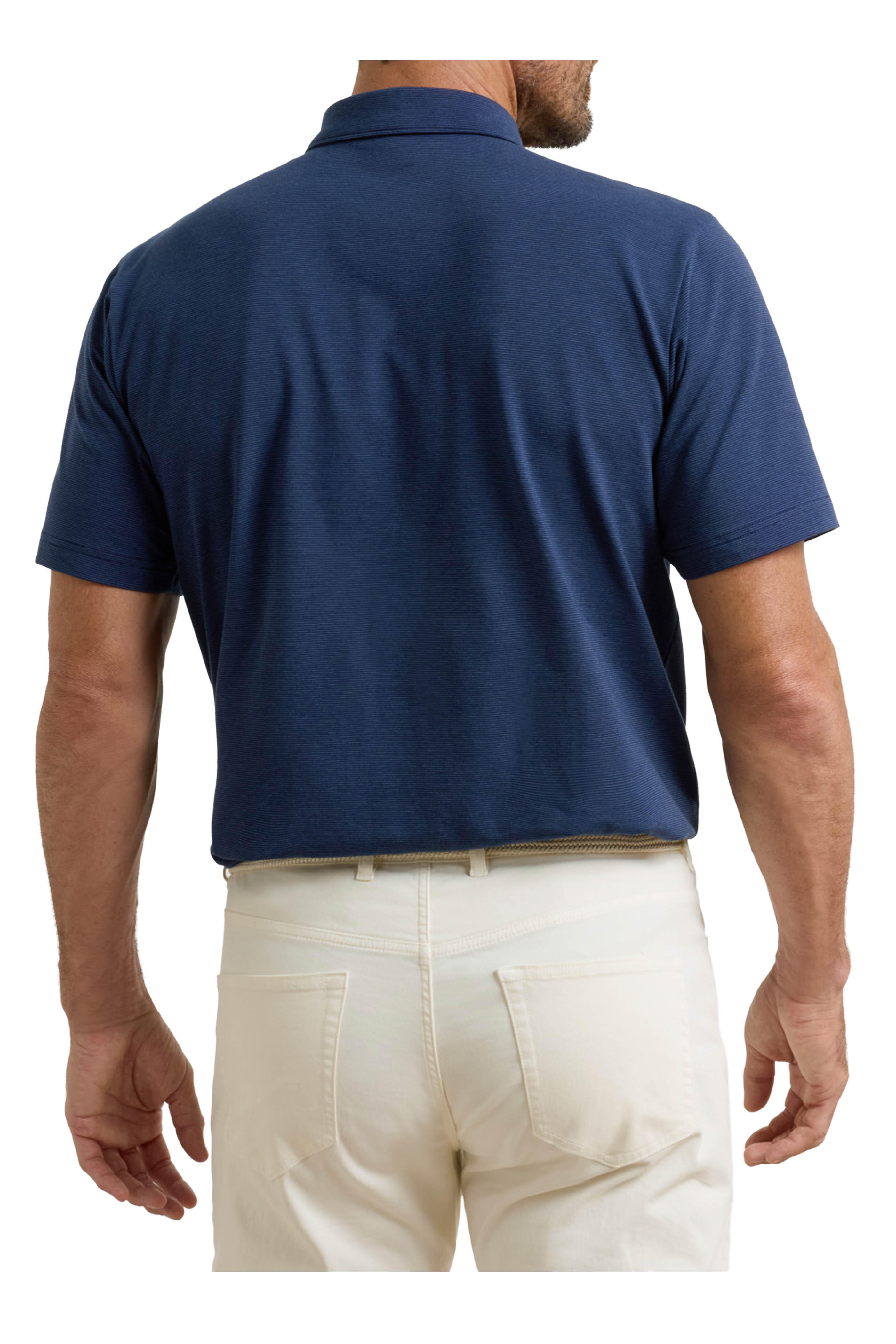 Peter Millar - Crown Flex Navy Stripe Cotton Short Sleeve Polo