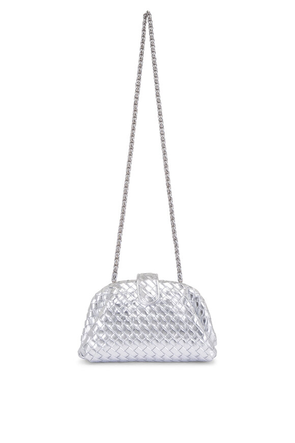 Bottega Veneta Small Lauren 1980 Silver Woven Leather Clutch - view 2