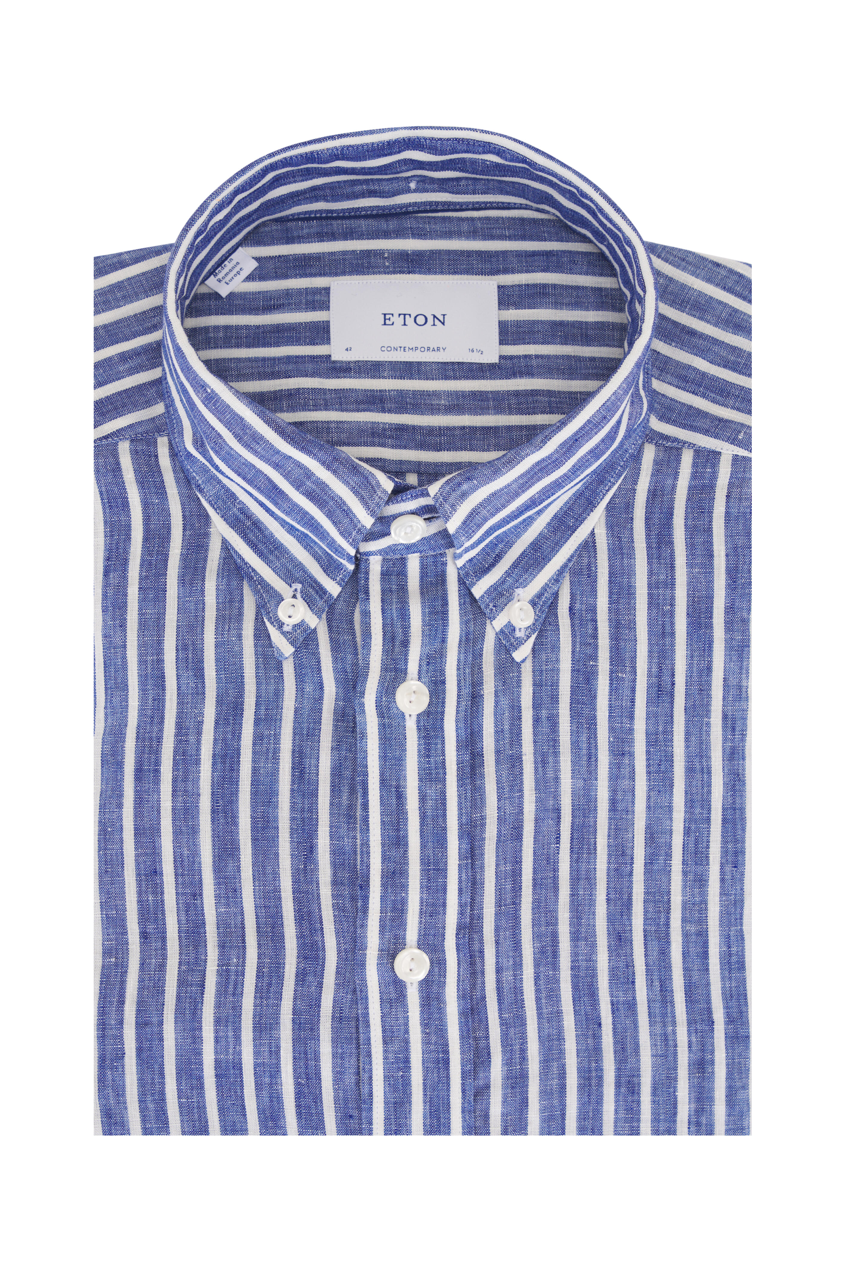 Eton - Blue Stripe Linen Dress Shirt