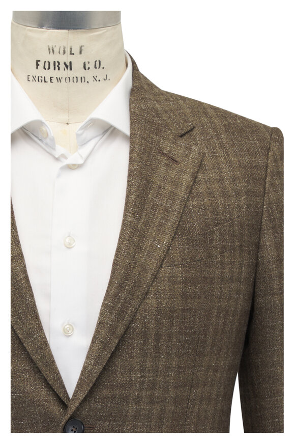 Zegna Moss Green Plaid Wool Silk & Linen Sportcoat