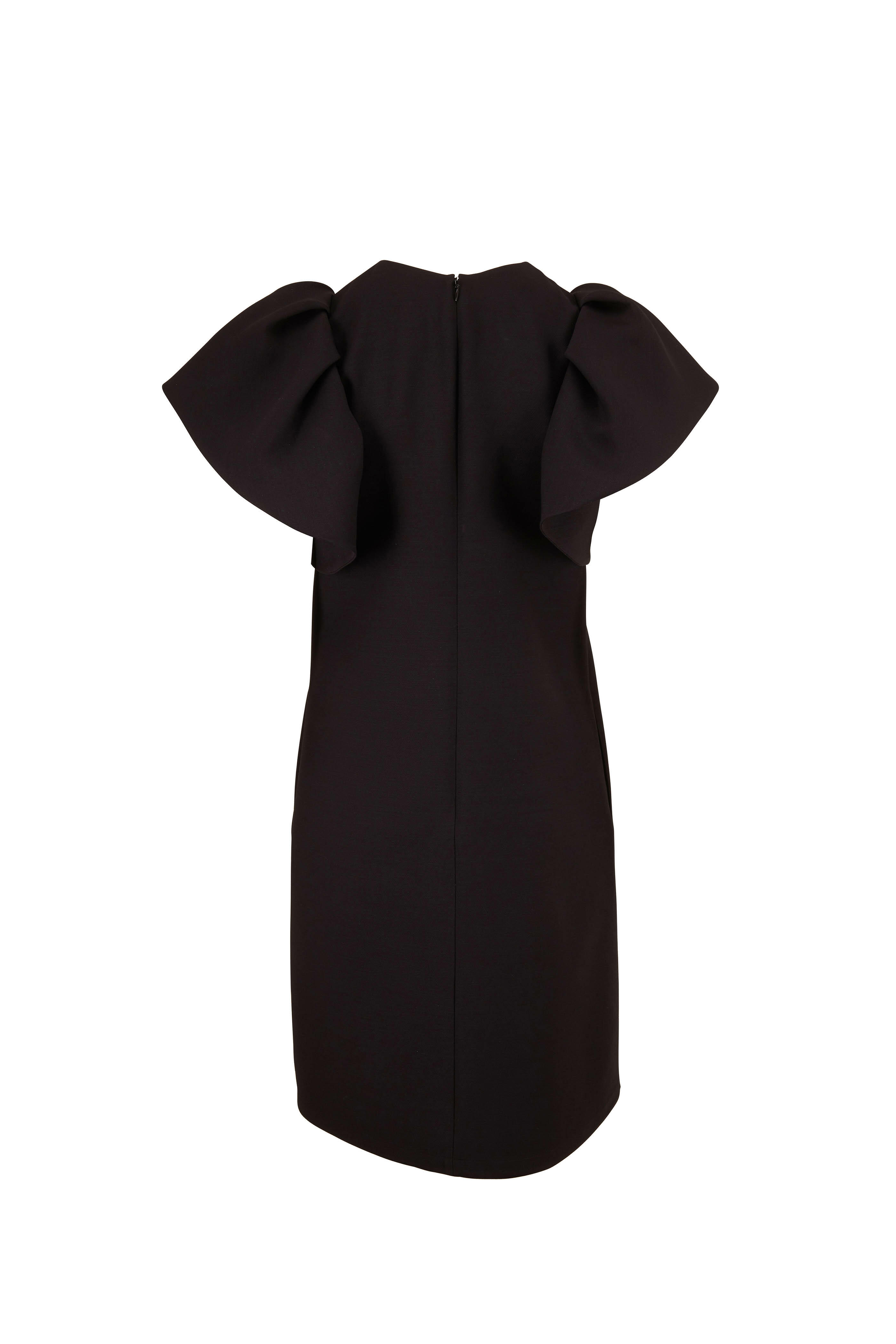 Valentino - Black Crepe Couture Ruffle Short Sleeve Dress