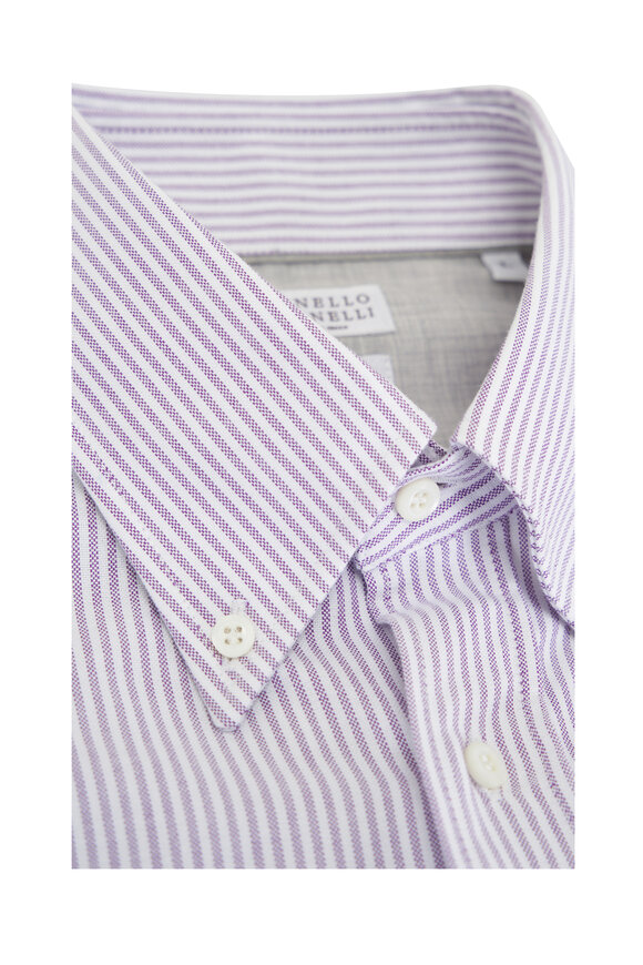 Brunello Cucinelli - Purple Stripe Cotton Sport Shirt