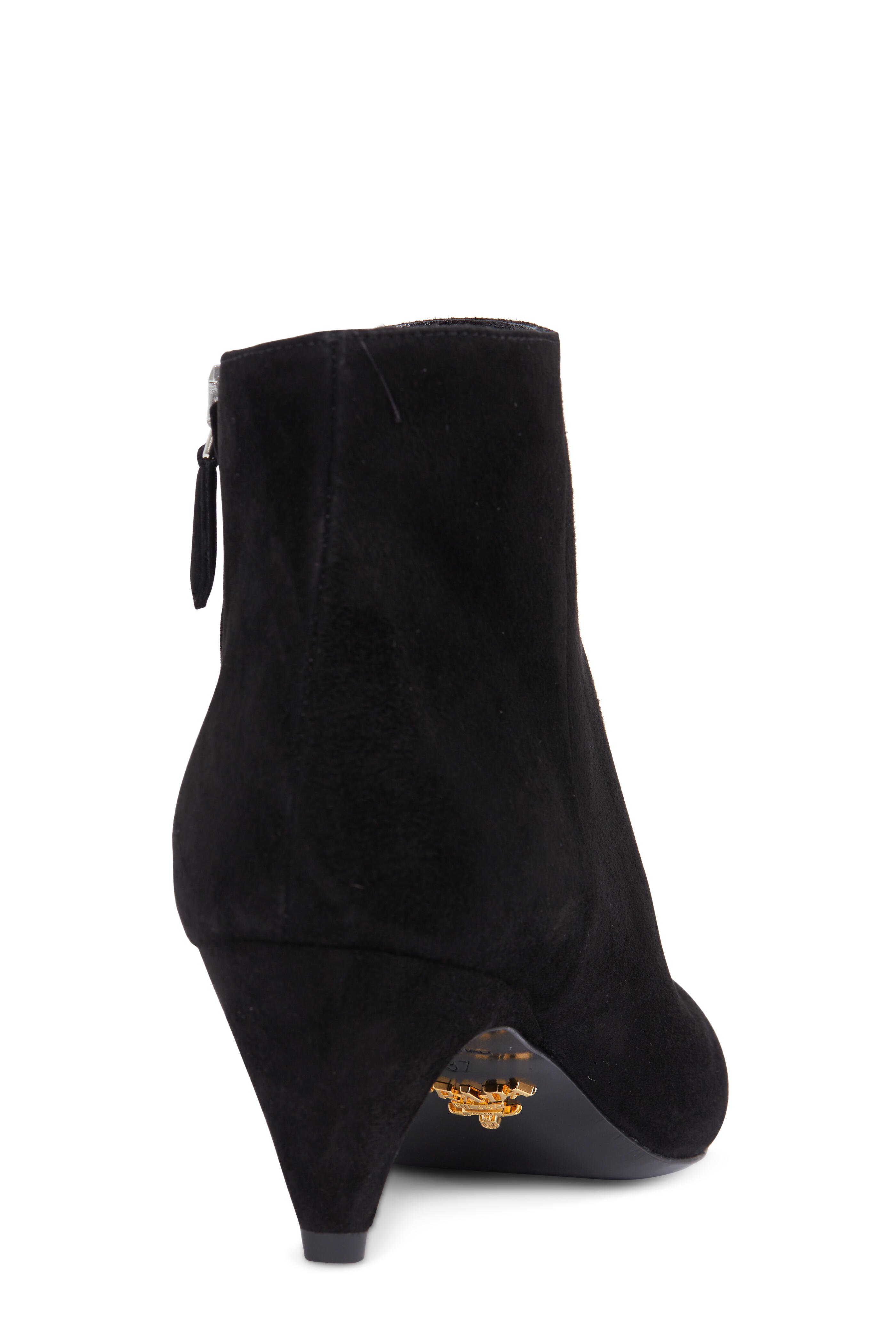 Prada - Comma Black Suede Curved Heel Bootie, 55mm