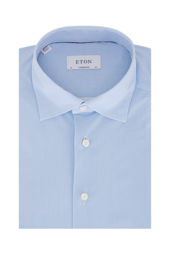 Eton - Blue Herringbone Dress Shirt