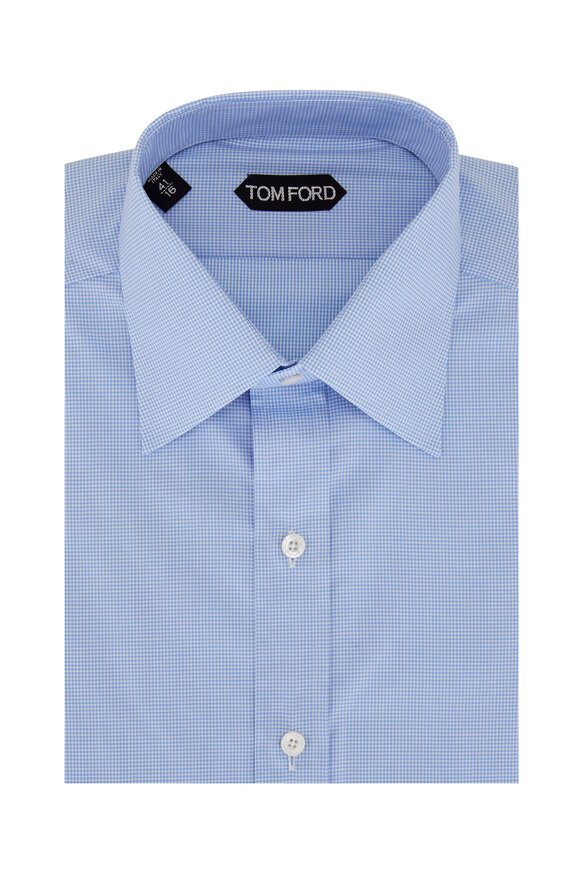 Tom Ford - Light Blue Mini Gingham Print Dress Shirt