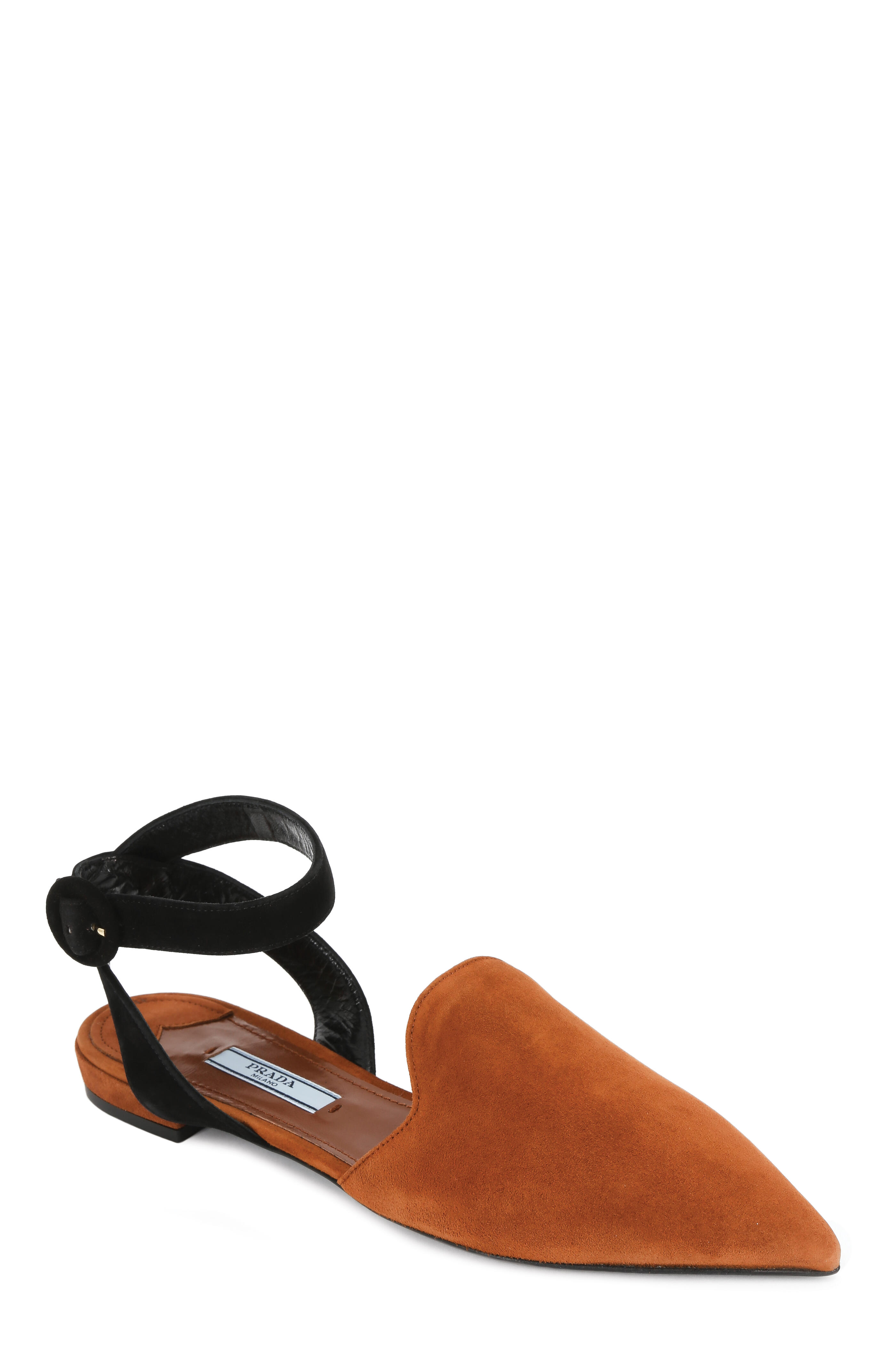 Prada - Gold & Black Suede Ankle Strap Pointed Mule