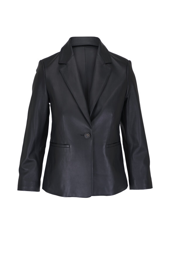 Vince Black Leather Shrunken Blazer