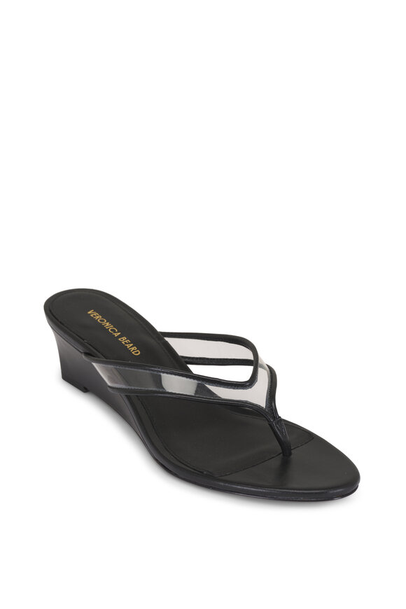 Veronica Beard Clea Clear & Black Leather Wedge Sandal, 50mm