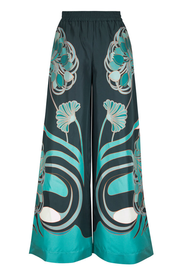 La DoubleJ Multicolor Placée Blue Silk Twill Palazzo Pant - view 1