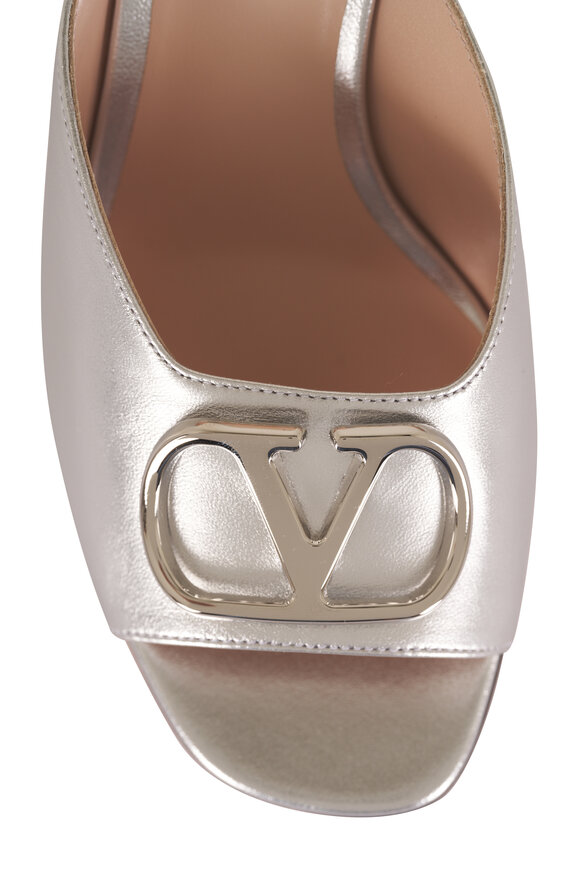 Valentino Garavani Nappa Silver Metallic VLogo Signature Mule, 80mm - view 5