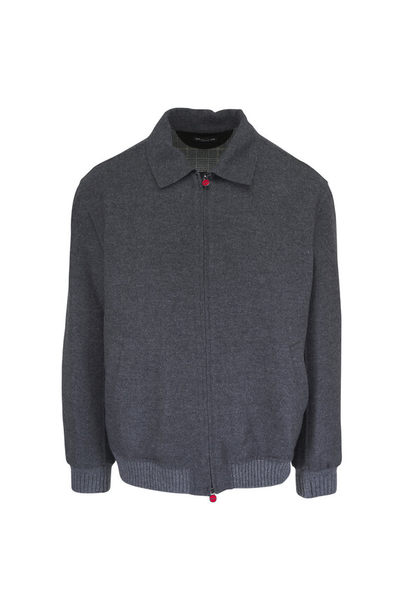 Kiton Charcoal Wool & Cashmere Bomber Jacket - view 1