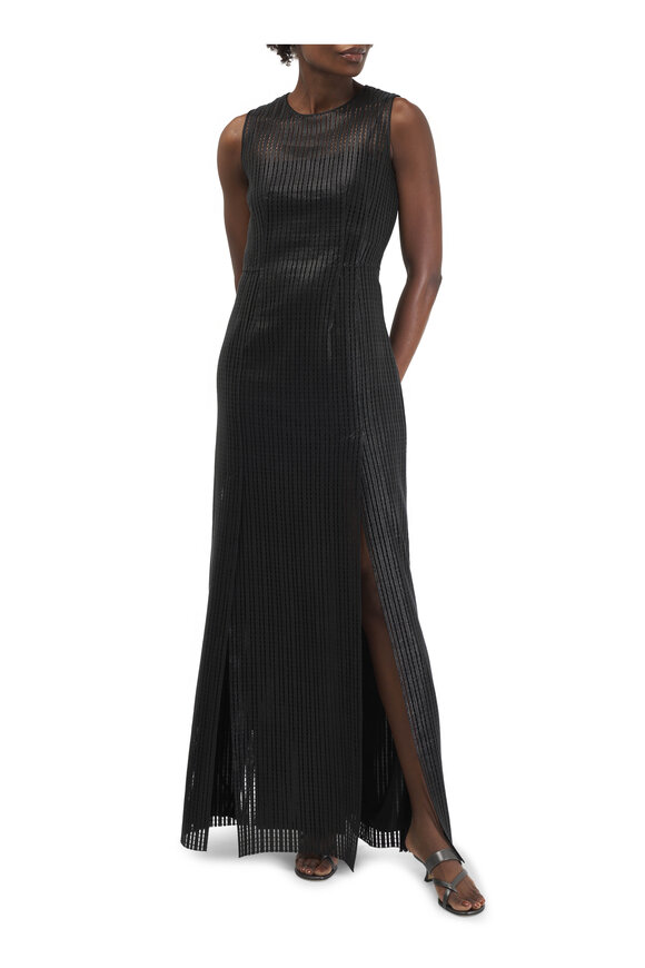 Akris - Black Techno Stripe High Slit Gown