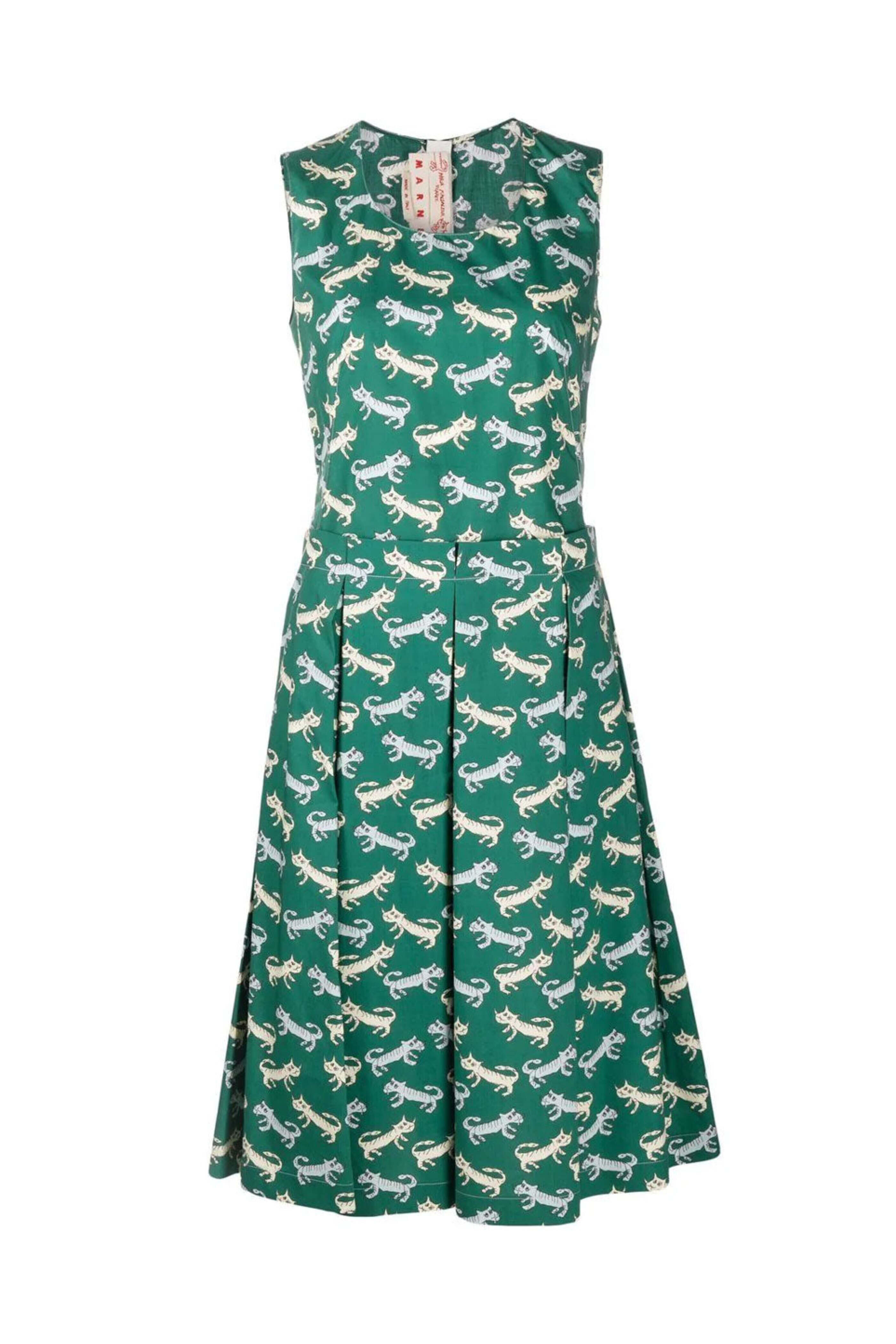 Marni - Green Graphic Feline Print A-line Midi Dress