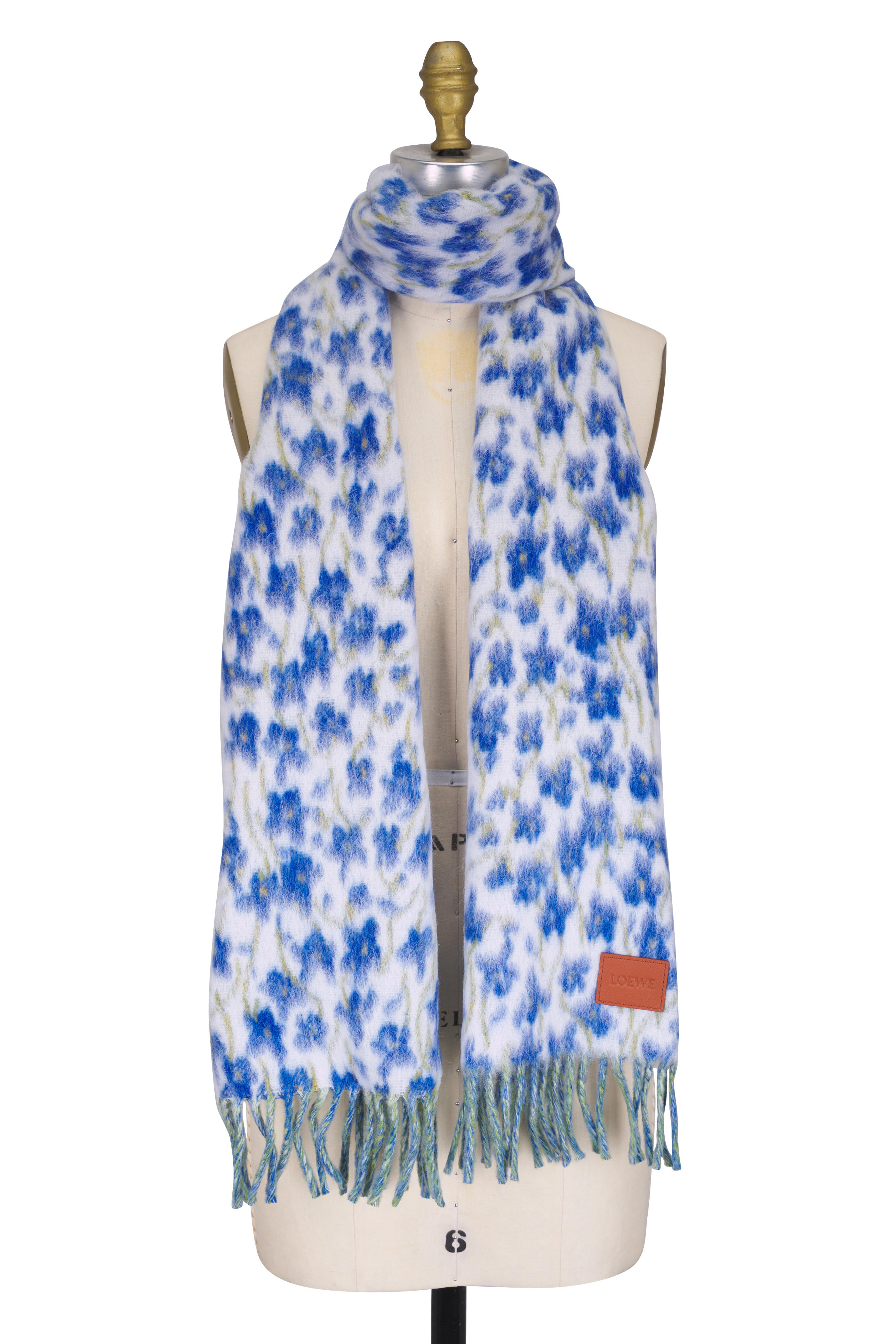 Loewe - Blue Multi Floral Print Jacquard Scarf | Mitchell Stores