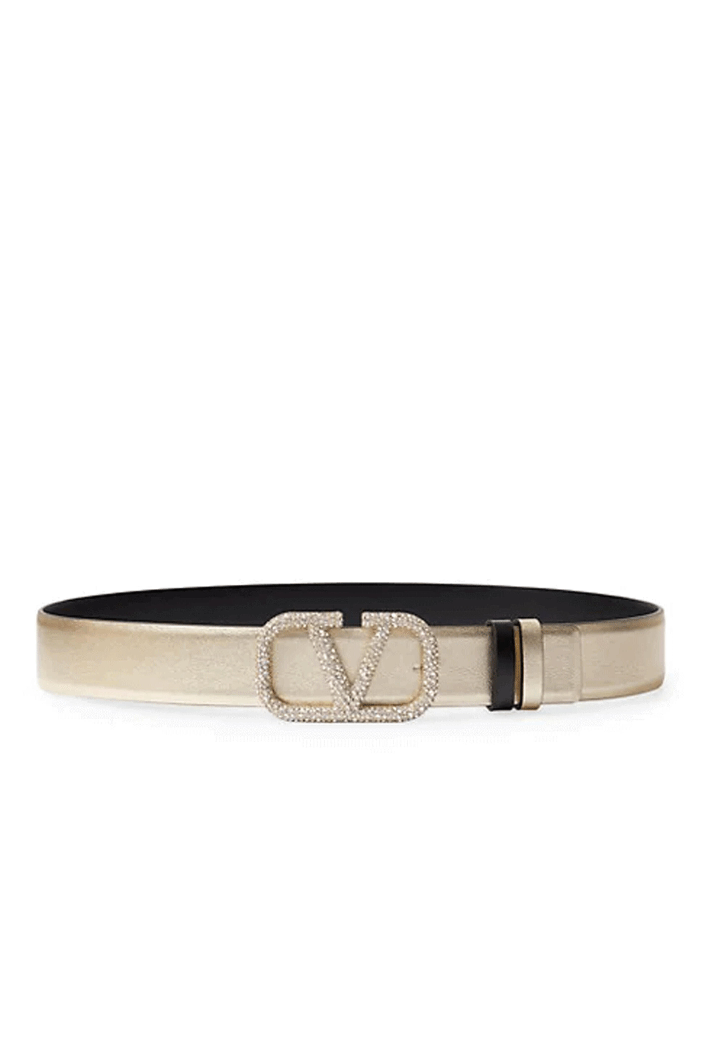 Valentino Garavani - VLogo Platino Nero Rhinestone Reversible Belt