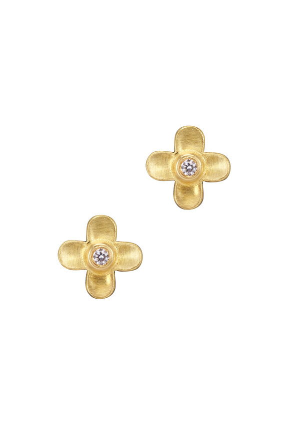 Caroline Ellen 20k Yellow Gold Diamond Petal Studs - view 1