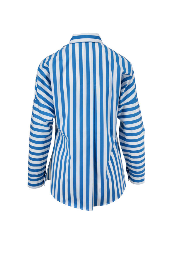 Akris Punto - Blue & Cream Striped Button Sleeve Blouse