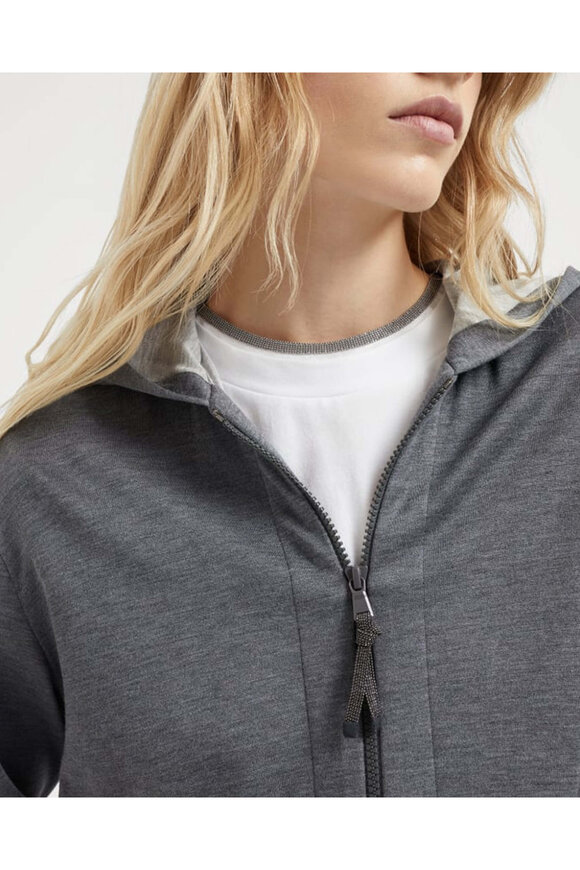 Brunello Cucinelli Gray Felpa Zip Hoodie - view 6