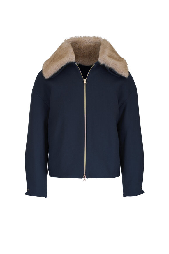 Herno Navy Blue Faux Fur Collar Coat - view 1