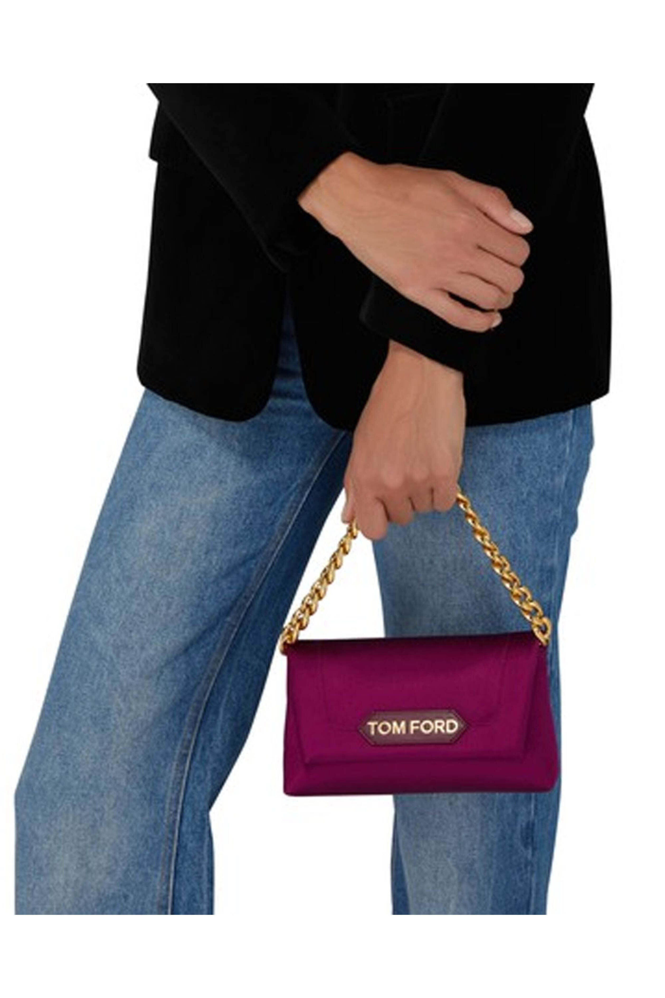 Tom Ford - Satin Mini Chain Bag in Cranberry | Mitchell Stores