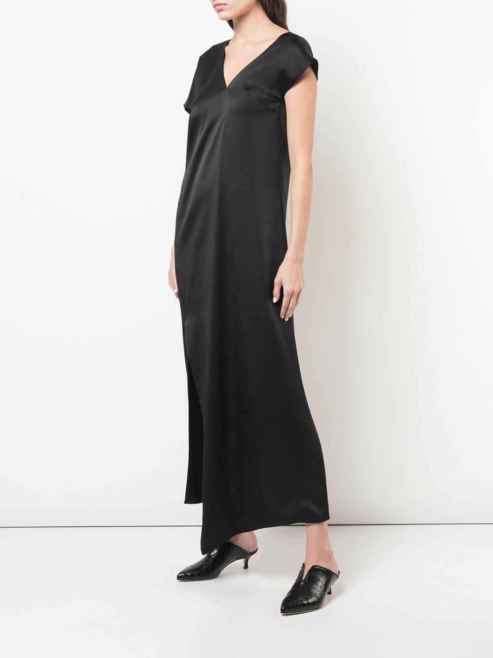 Rosetta Getty - Black Satin Assymetric Caftan Dress