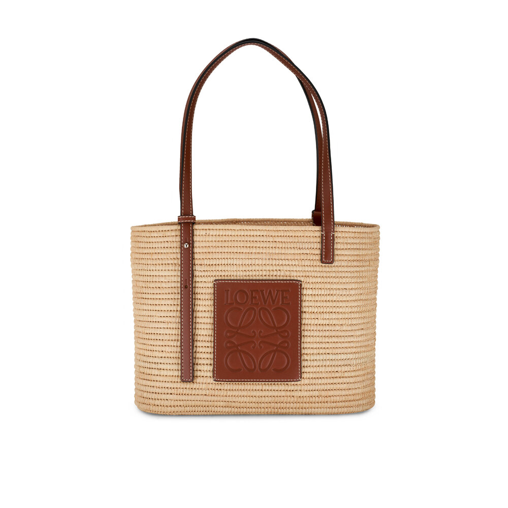 Shop LOEWE Large basket bag in palm leaf and calfskin (327.02.S81) by  momochani