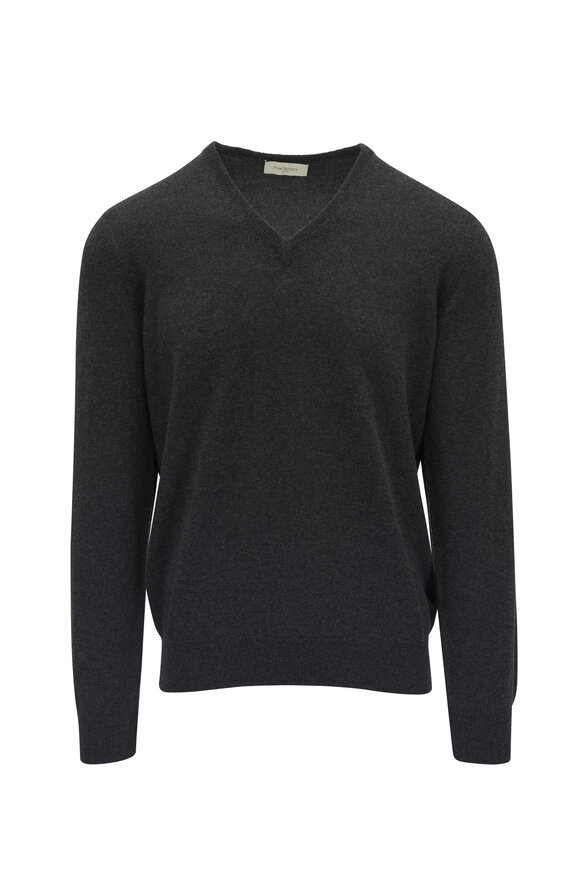 Fratelli Piacenza Alashan Charcoal Gray Cashmere V-Neck Sweater