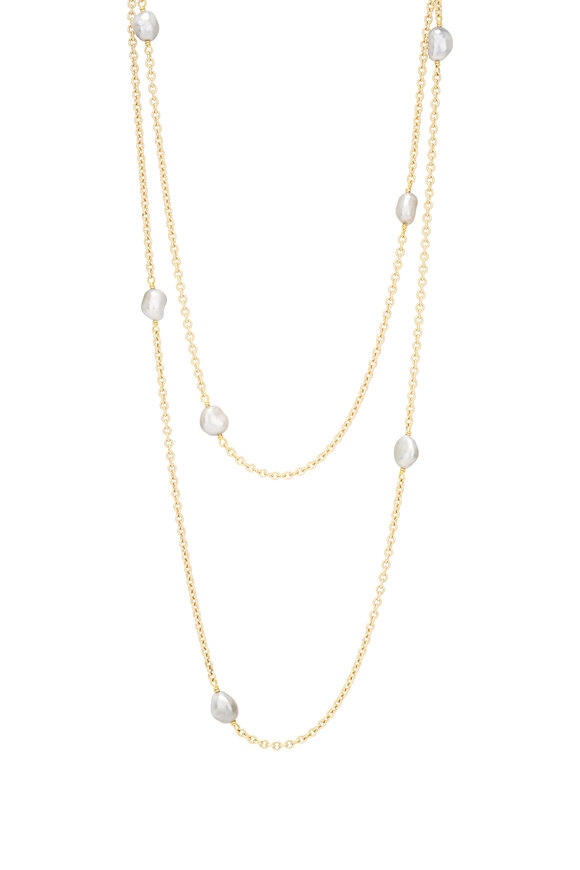 Caroline Ellen 18k Yellow Gold Tahitian Keshi Station Necklace