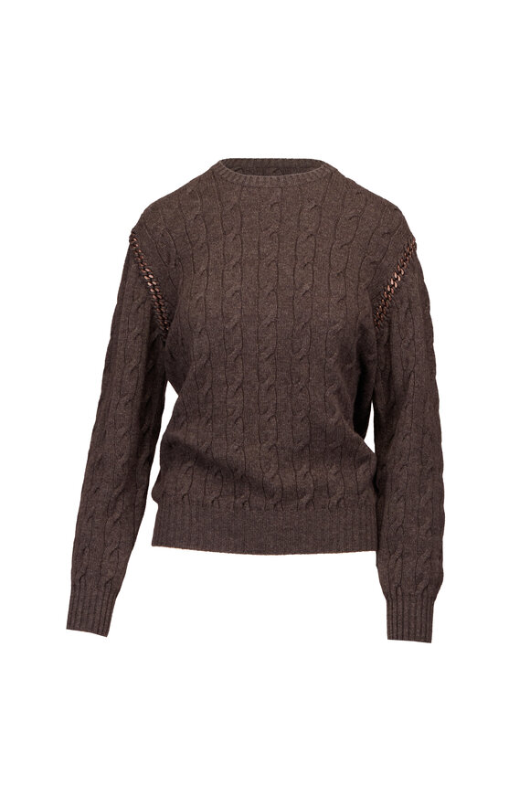Ralph Lauren Cable Chain-Trim Taupe Cashmere Sweater - view 1