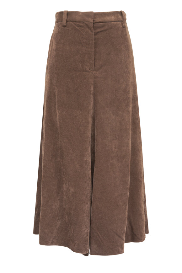 Brunello Cucinelli Brown Fluid Corduroy Monili Flute Skirt - view 1