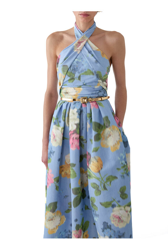 Carolina Herrera Cloud Blue Floral Print Halter Midi Dress - view 4