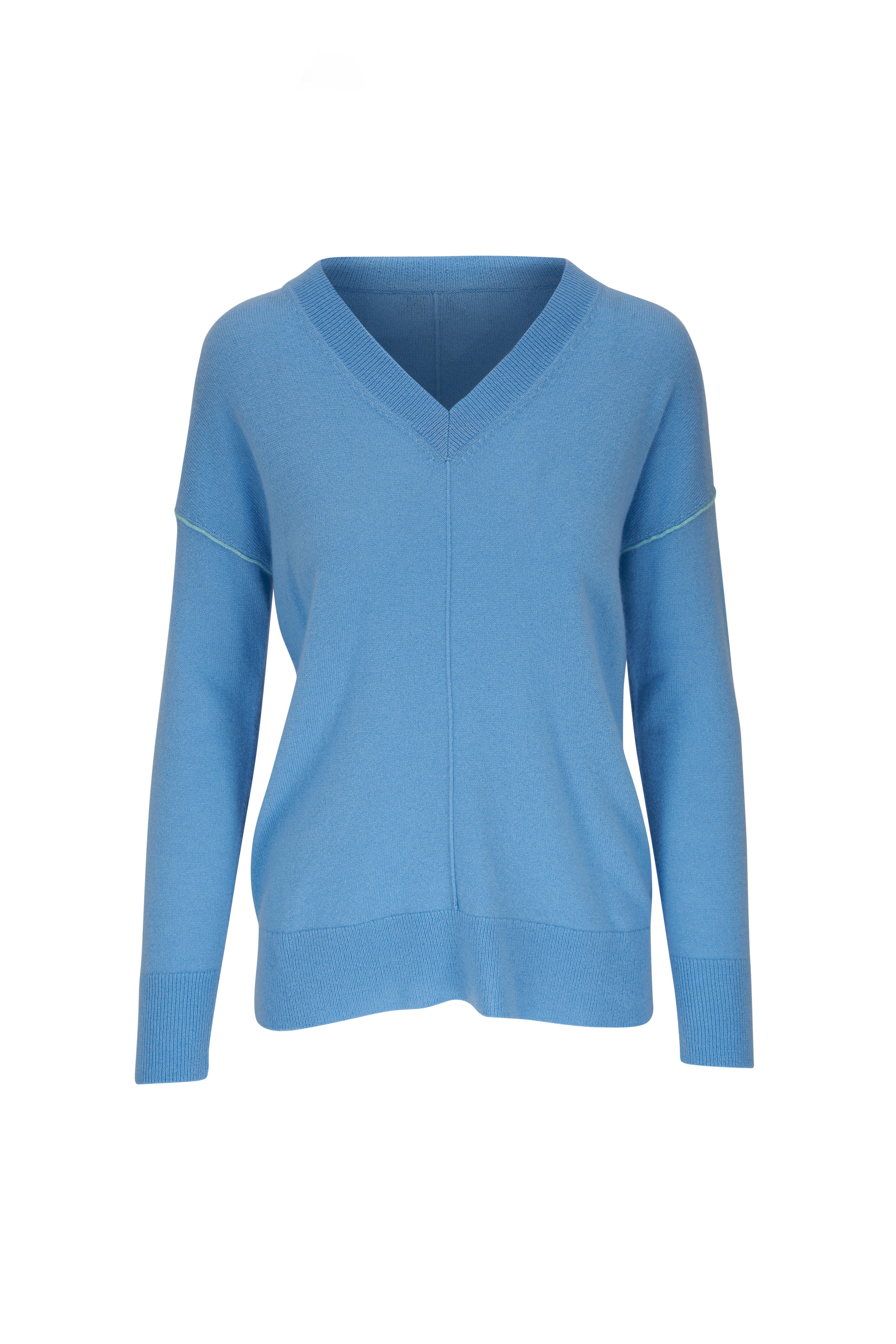 Blue Cashmere V-Neck Sweater