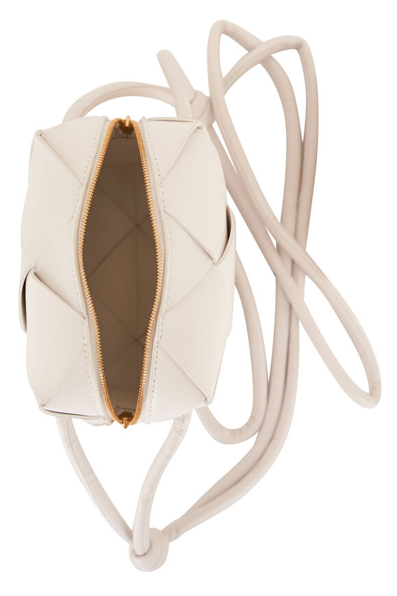 Bottega Veneta - Mini Cassette White Woven Leather Camera Bag