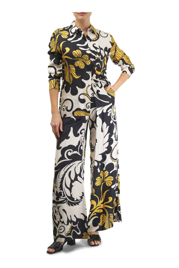 La Double J - Marea Black & White Silk Twill Palazzo Pant