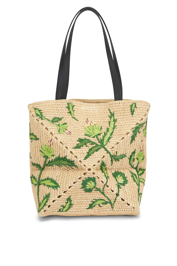 Loewe Medium Fold Puzzle Raffia Artichoke Print Tote