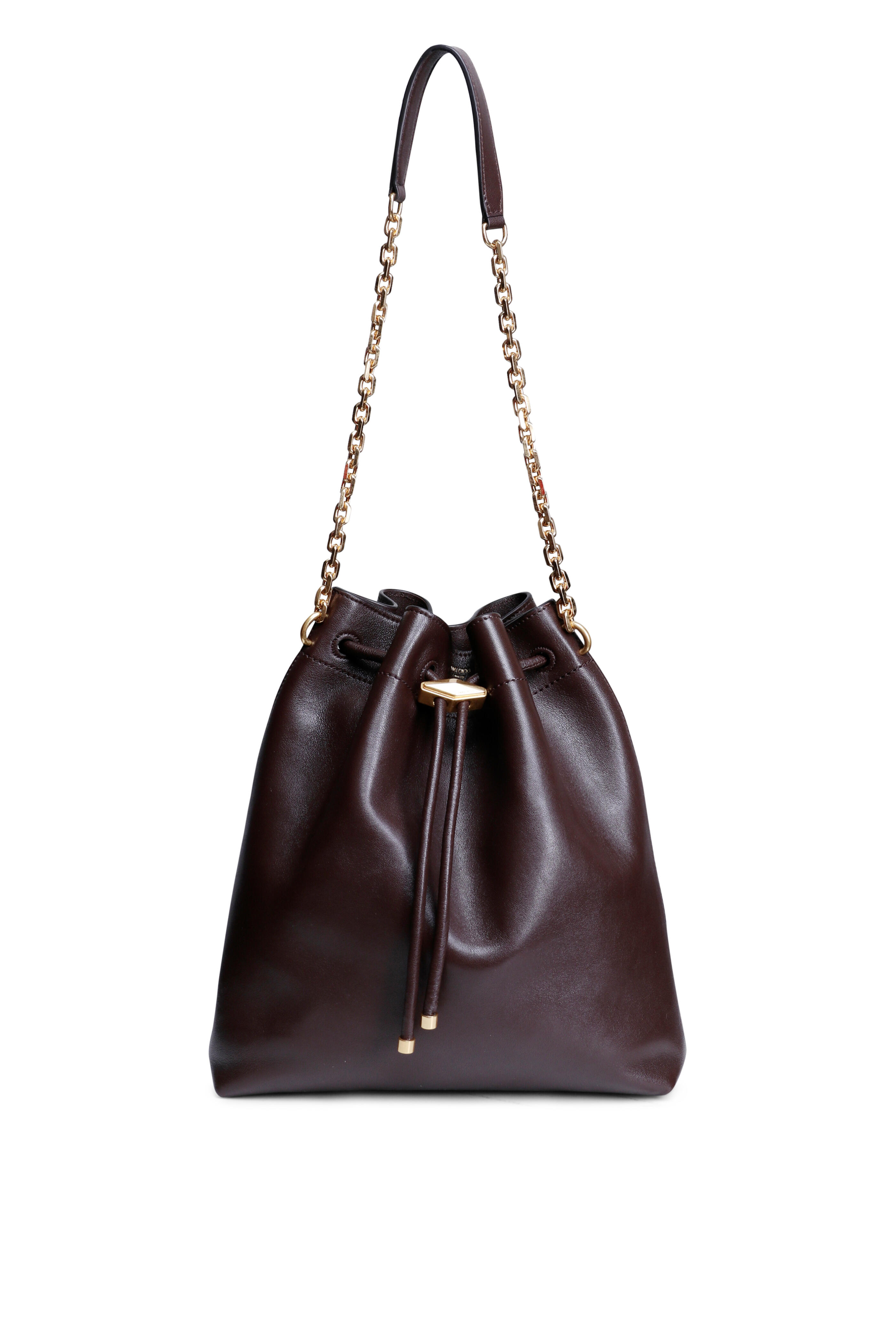 Jimmy Choo - Chich Chocolate Leather Drawstring Bucket Bag