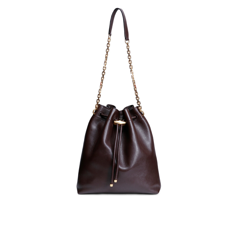 Jimmy Choo - Chich Chocolate Leather Drawstring Bucket Bag Jimmy Choo - Chich Chocolate Leather Drawstring Bucket Bag