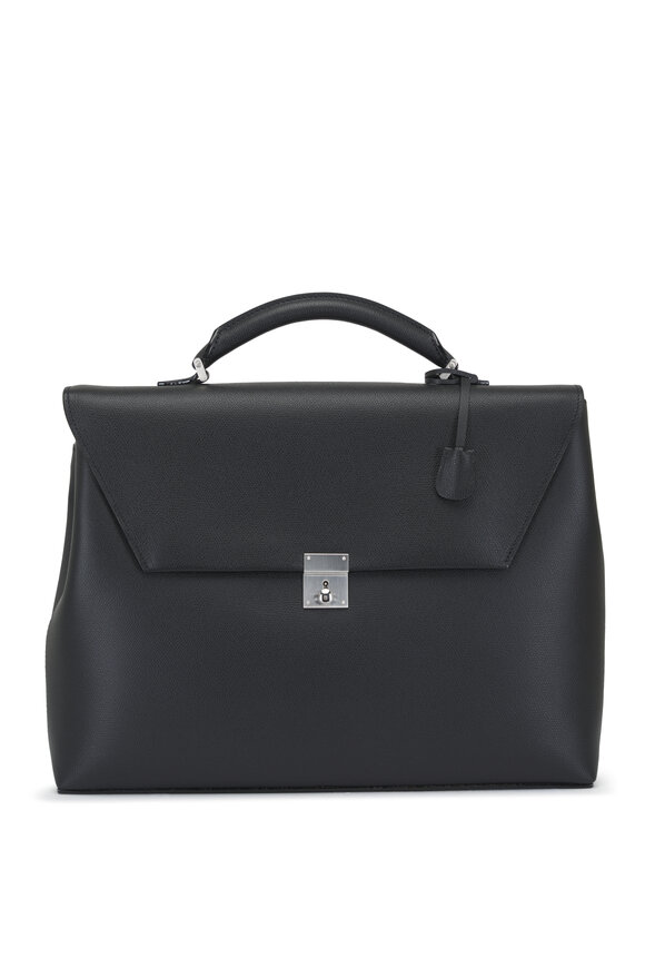 Valextra Avietta Black Leather Briefcase